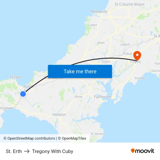 St. Erth to Tregony With Cuby map