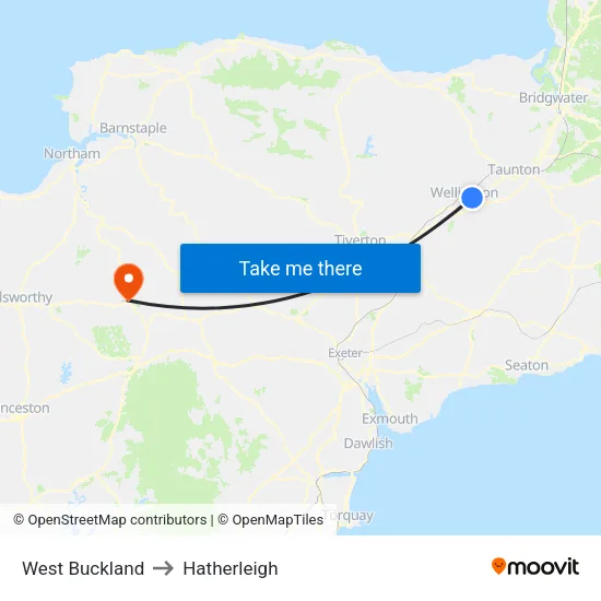 West Buckland to Hatherleigh map