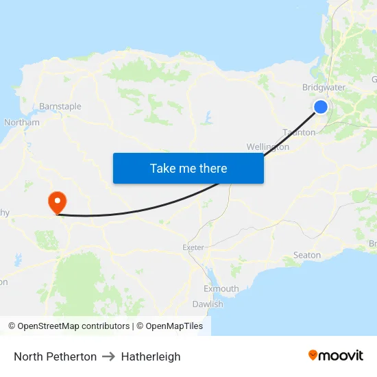 North Petherton to Hatherleigh map