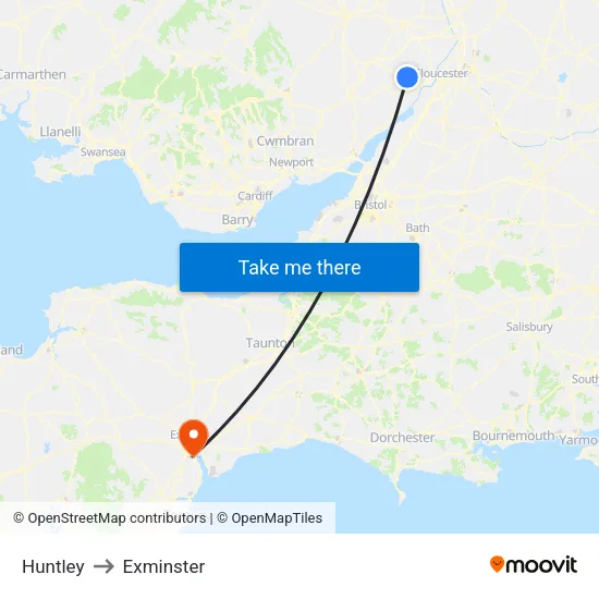 Huntley to Exminster map