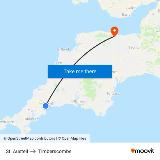 St. Austell to Timberscombe map