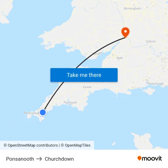 Ponsanooth to Churchdown map