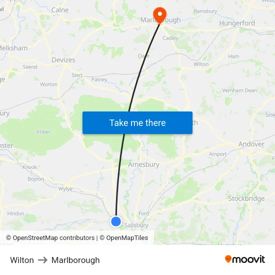 Wilton to Marlborough map