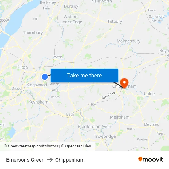 Emersons Green to Chippenham map