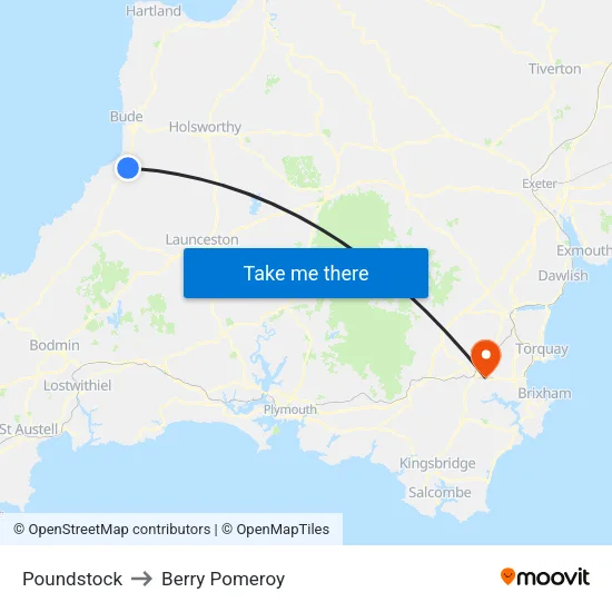 Poundstock to Berry Pomeroy map