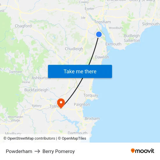 Powderham to Berry Pomeroy map