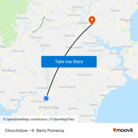 Churchstow to Berry Pomeroy map