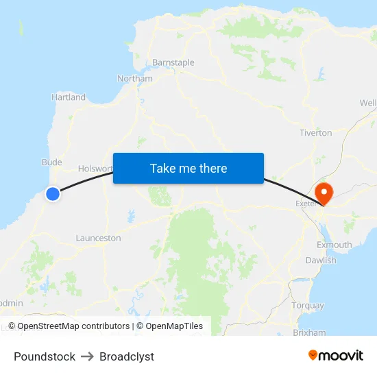 Poundstock to Broadclyst map