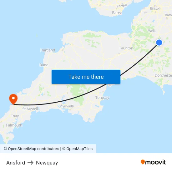 Ansford to Newquay map