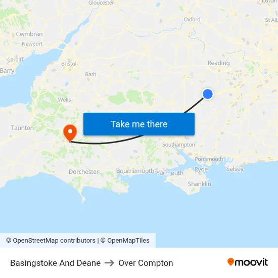 Basingstoke And Deane to Over Compton map