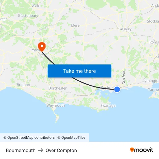 Bournemouth to Over Compton map