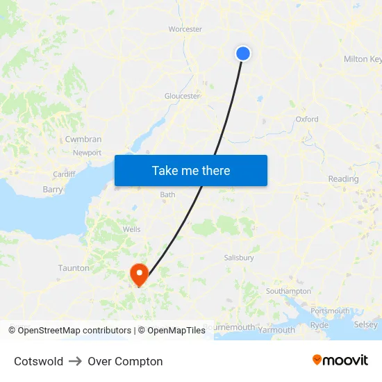 Cotswold to Over Compton map