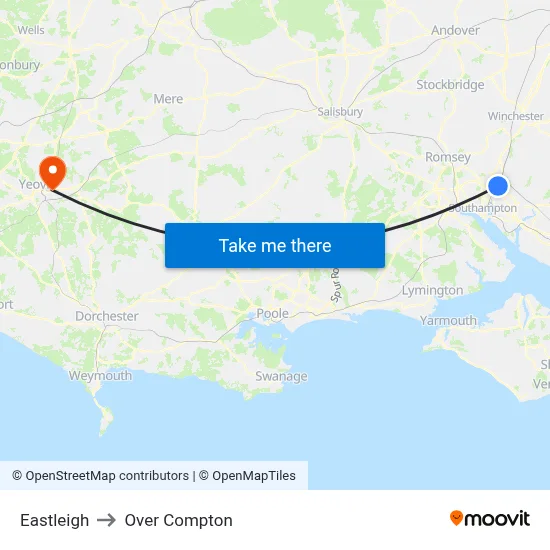 Eastleigh to Over Compton map