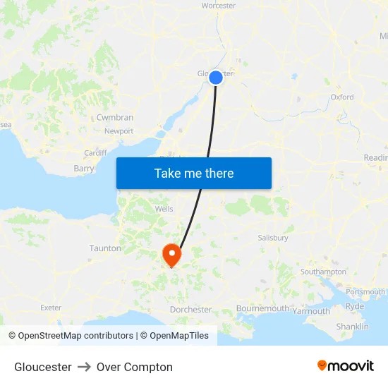Gloucester to Over Compton map