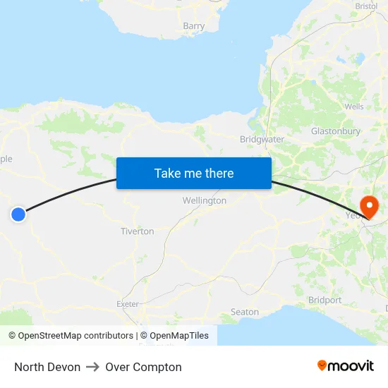 North Devon to Over Compton map