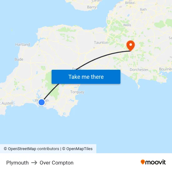 Plymouth to Over Compton map