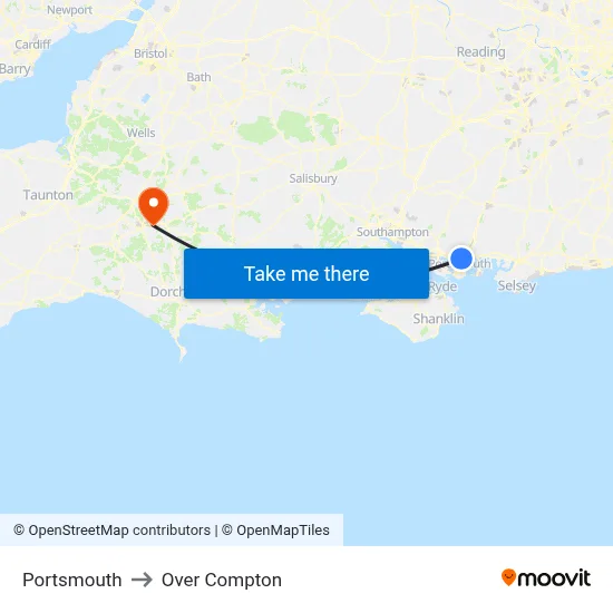Portsmouth to Over Compton map