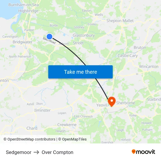 Sedgemoor to Over Compton map
