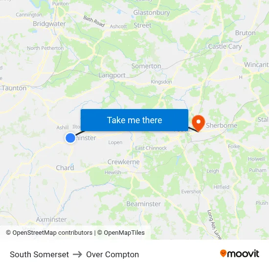 South Somerset to Over Compton map
