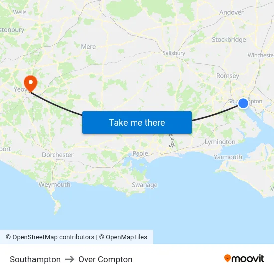 Southampton to Over Compton map