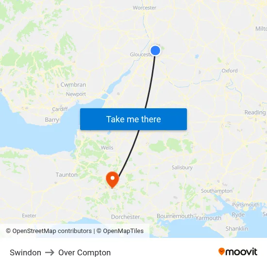 Swindon to Over Compton map