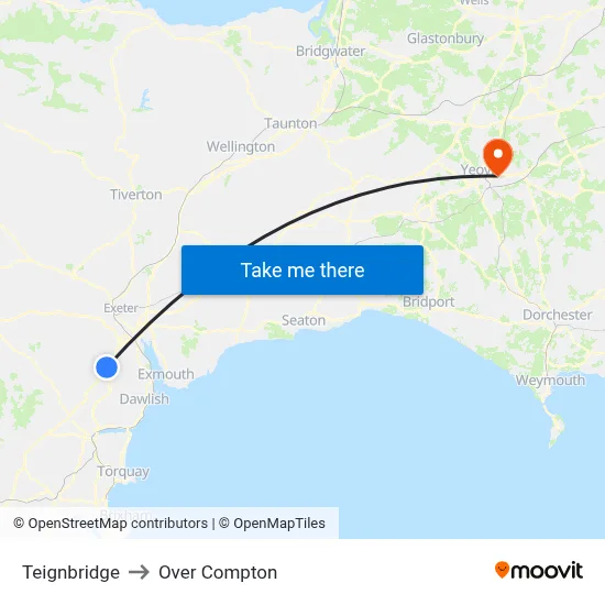 Teignbridge to Over Compton map