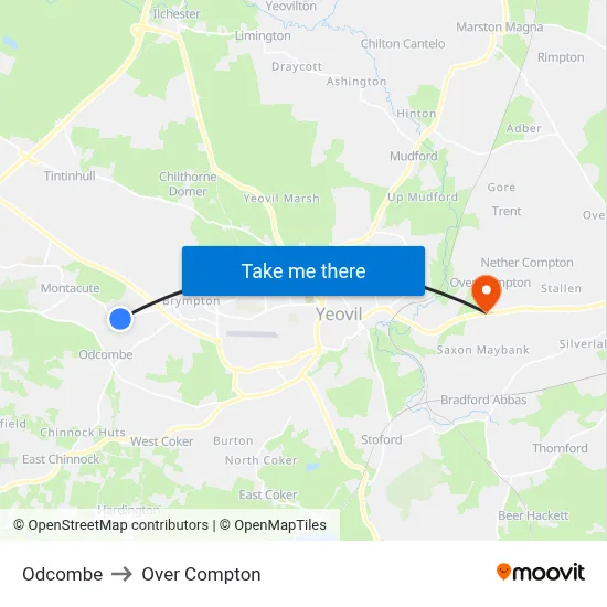 Odcombe to Over Compton map