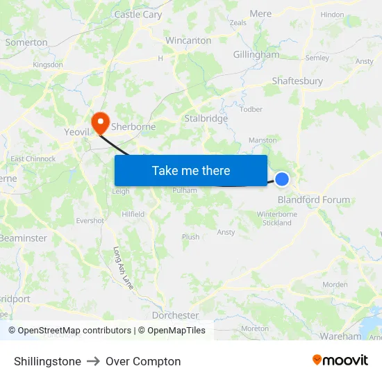 Shillingstone to Over Compton map