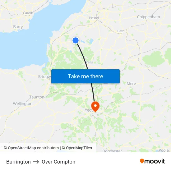 Burrington to Over Compton map