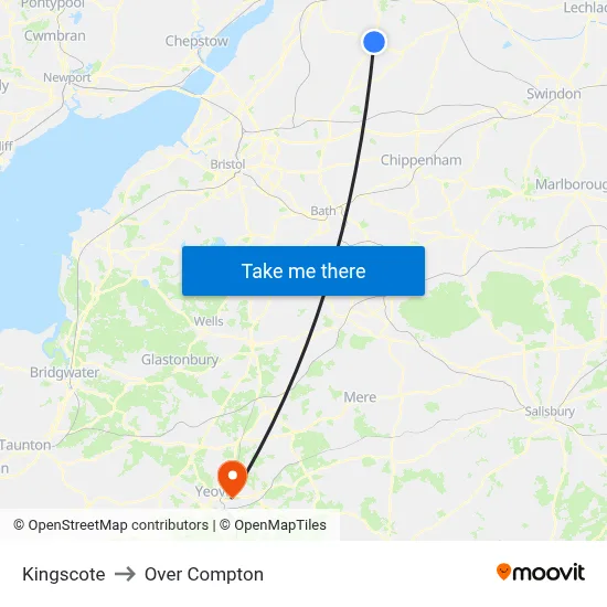 Kingscote to Over Compton map