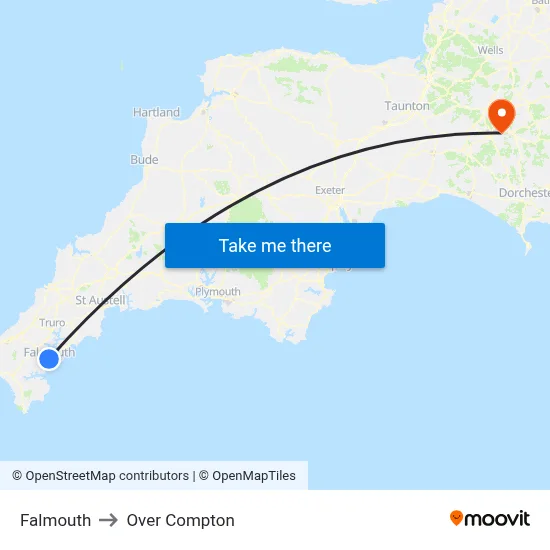 Falmouth to Over Compton map
