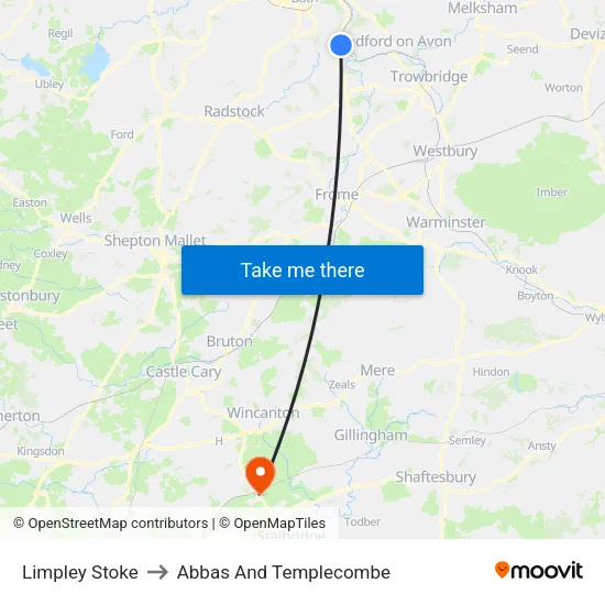 Limpley Stoke to Abbas And Templecombe map
