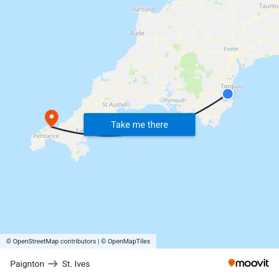 Paignton to St. Ives map