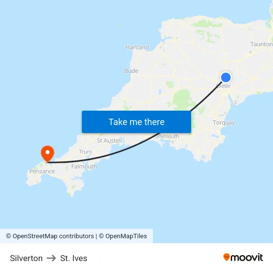Silverton to St. Ives map