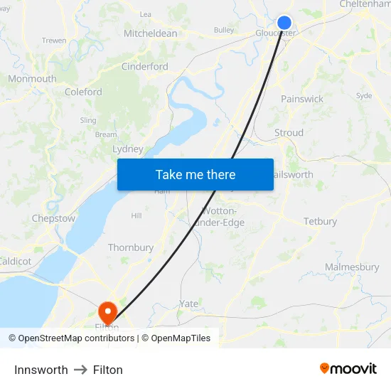 Innsworth to Filton map
