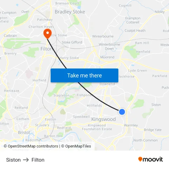 Siston to Filton map