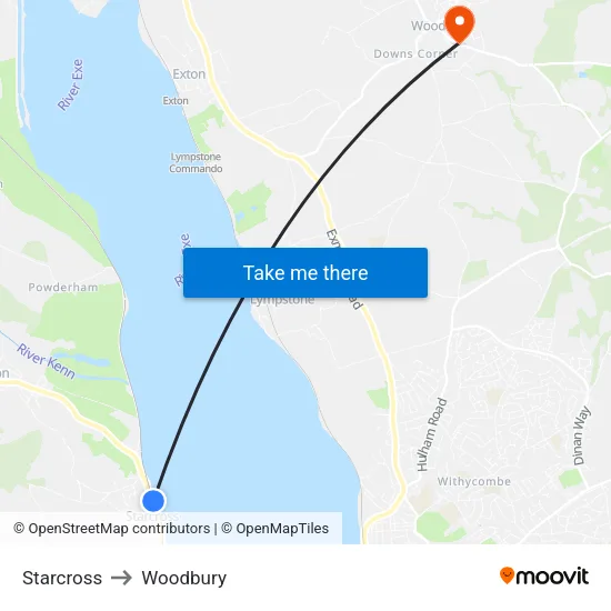 Starcross to Woodbury map