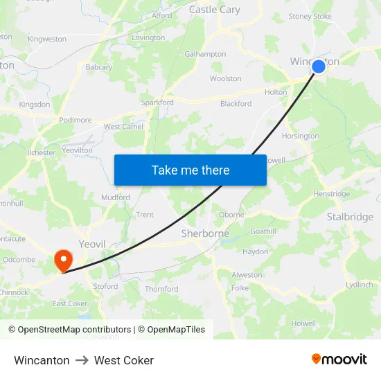 Wincanton to West Coker map