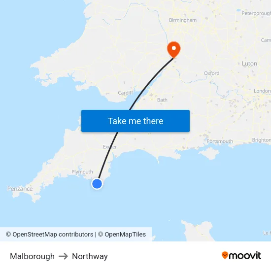 Malborough to Northway map