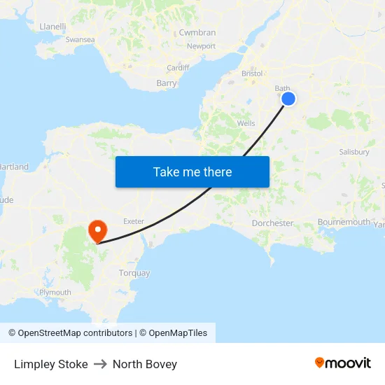 Limpley Stoke to North Bovey map