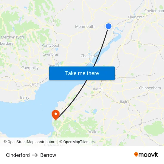 Cinderford to Berrow map