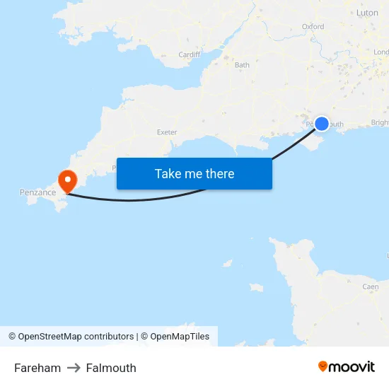 Fareham to Falmouth map