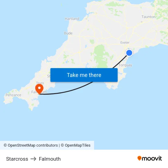Starcross to Falmouth map