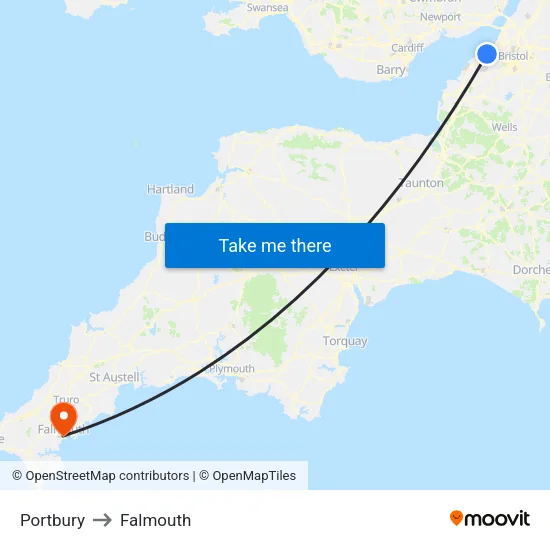 Portbury to Falmouth map