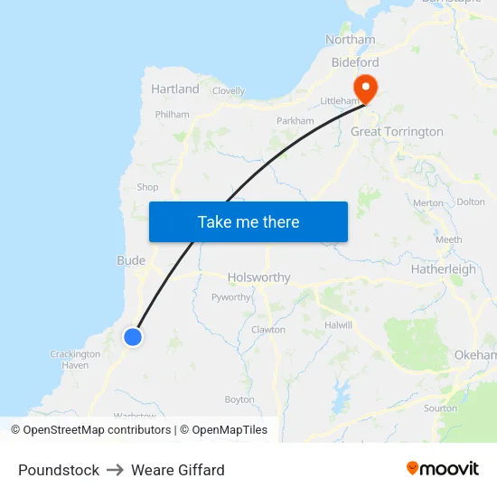 Poundstock to Weare Giffard map