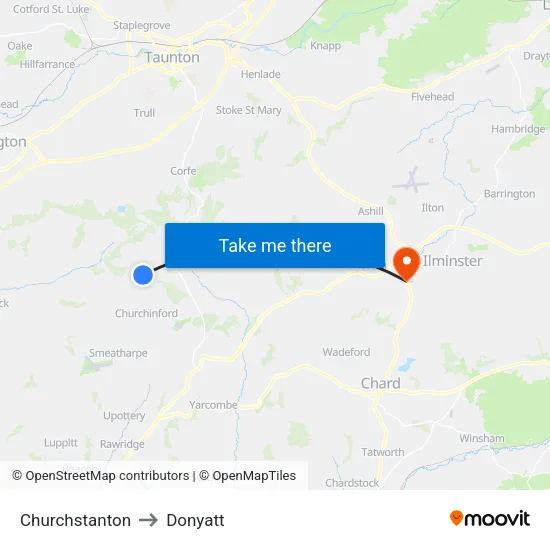 Churchstanton to Donyatt map