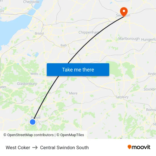 West Coker to Central Swindon South map