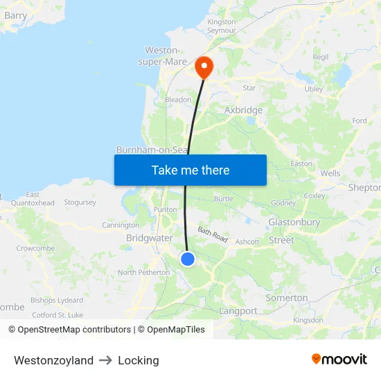 Westonzoyland to Locking map