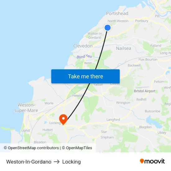 Weston-In-Gordano to Locking map