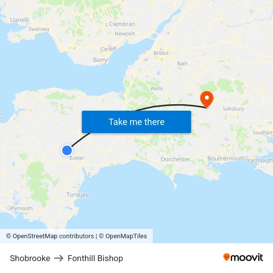 Shobrooke to Fonthill Bishop map